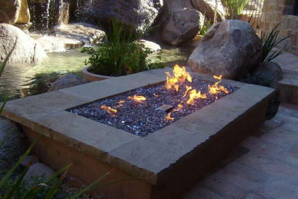 square outdoor propane fire pit with fire glass